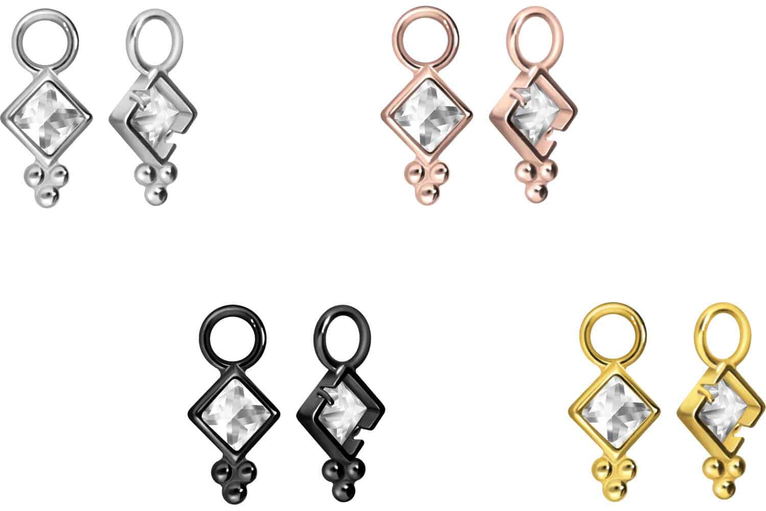 Surgical steel pendant for clickers CRYSTAL SQUARE + BALLS