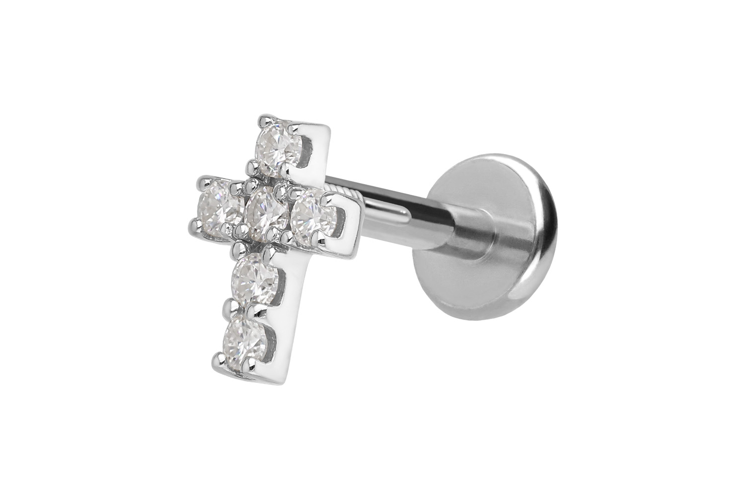 Titanium labret with internal thread + 925 silver attachment MOISSANITE CROSS