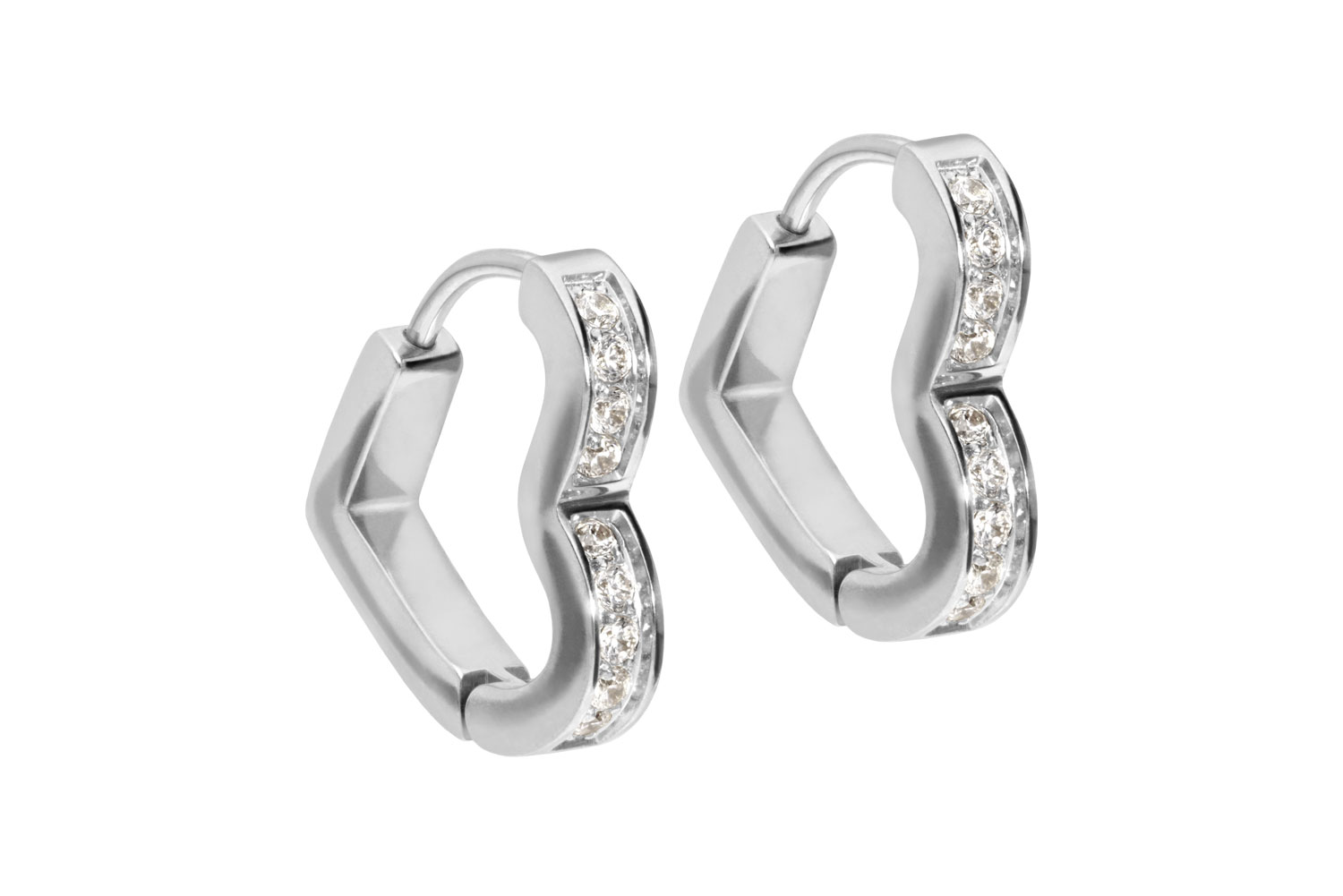 Chirurgenstahl Ohrclicker Creolen HERZ + EINGEFASSTE KRISTALLE