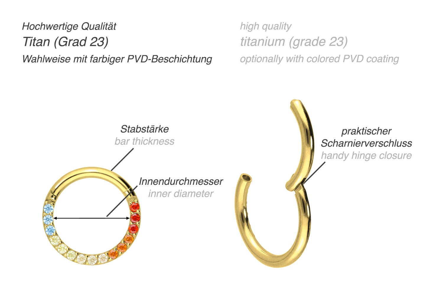 Titanium segment ring clicker SETTED MULTICOLORED CRYSTALS