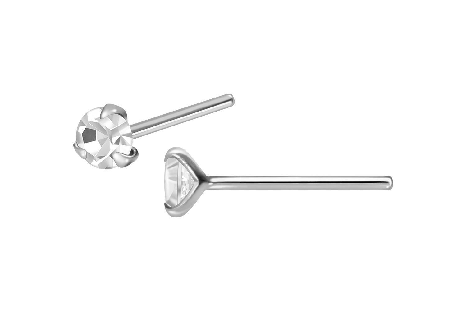 925 Silver nose stud ROUND CRYSTAL - bendable