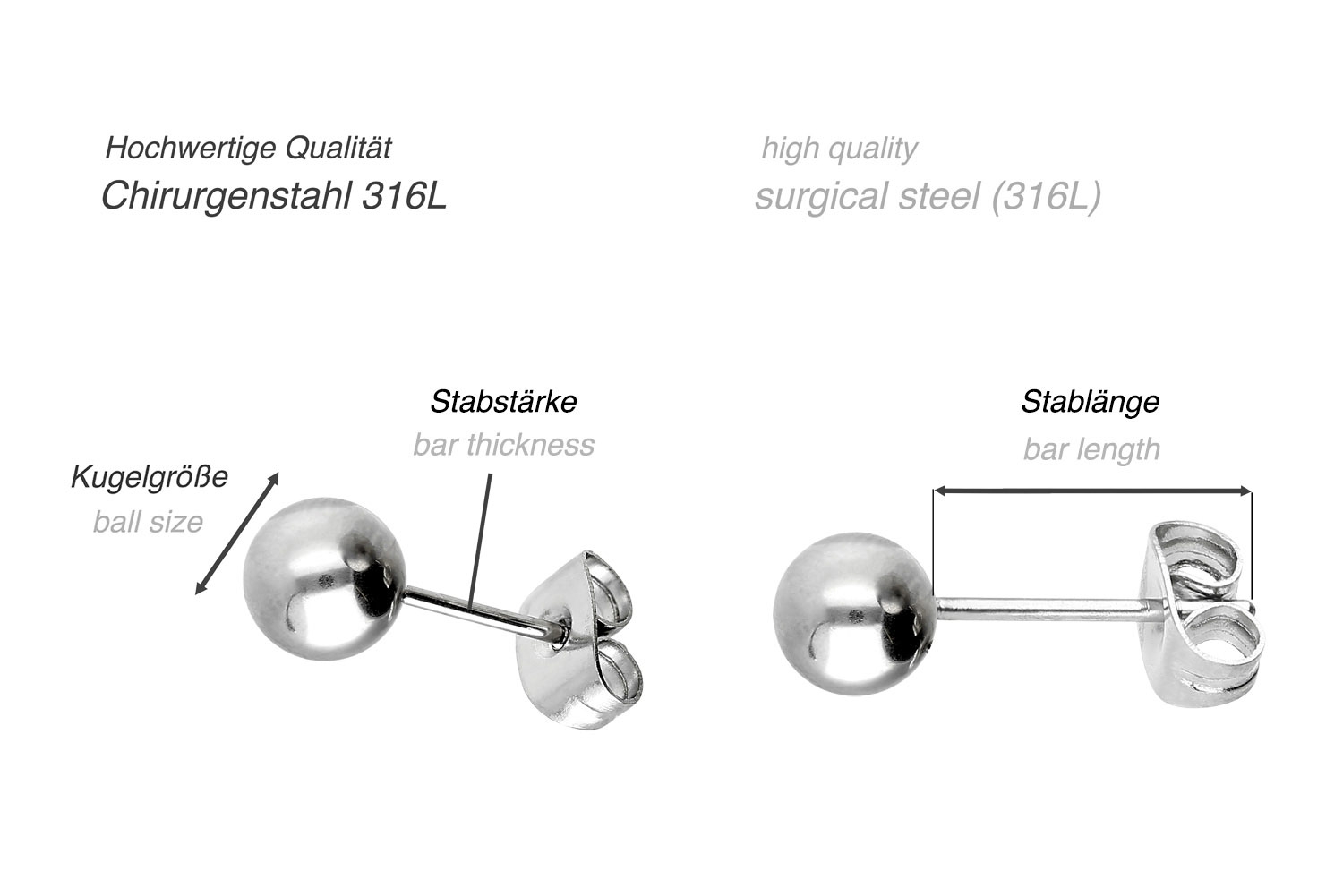 Surgical steel ear studs - highly polished