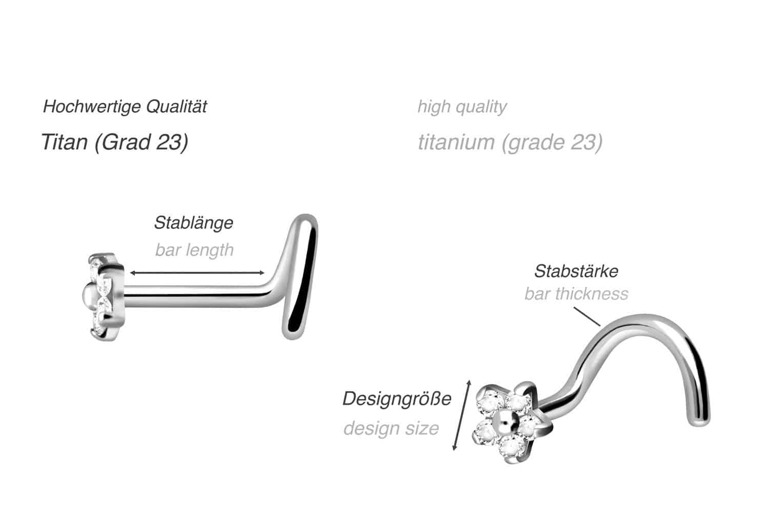 Titan Nasenstecker Spirale KRISTALLBLUME