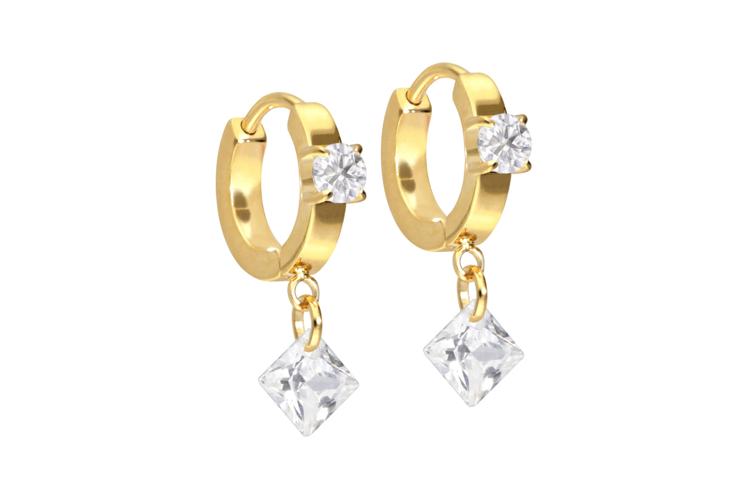 Titanium ear clicker creoles CRYSTAL + SQUARE