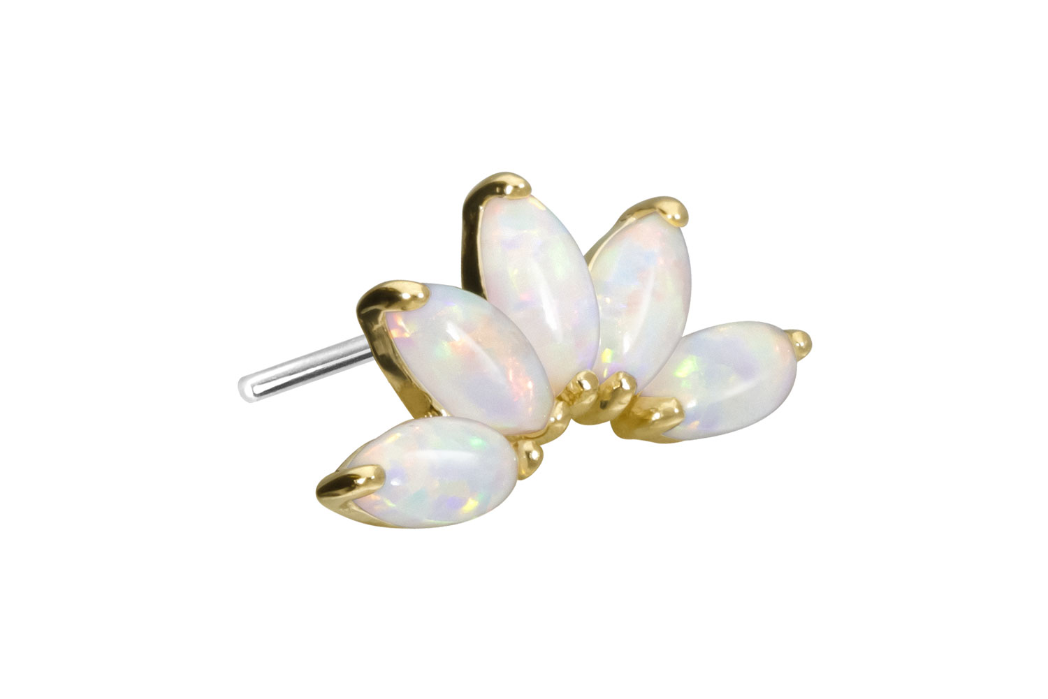 14 carat gold attachment with titanium push pin LOTUS BLOSSOM + SYNTHETIC OPALS