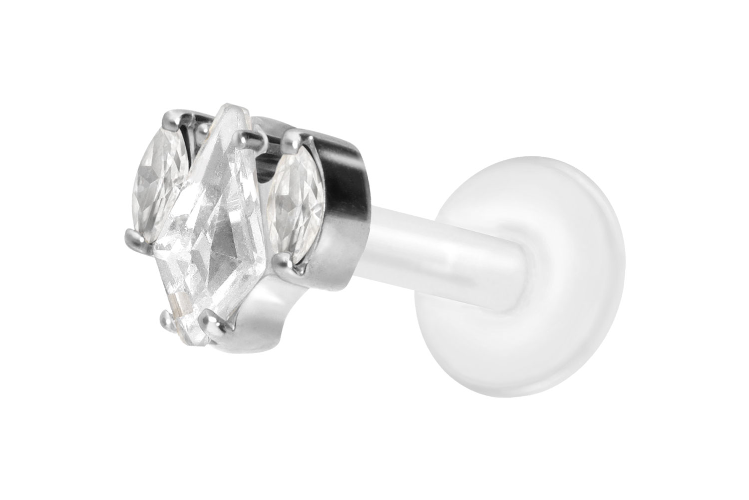 PTFE labret with internal thread + titanium attachment CRYSTAL SHIELD + CRYSTAL OVALS