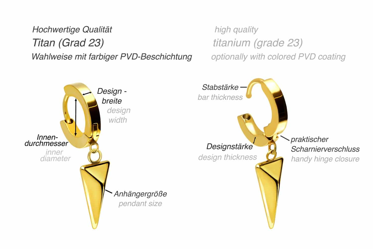 Titanium ear clicker creoles MOVABLE TRIANGLE