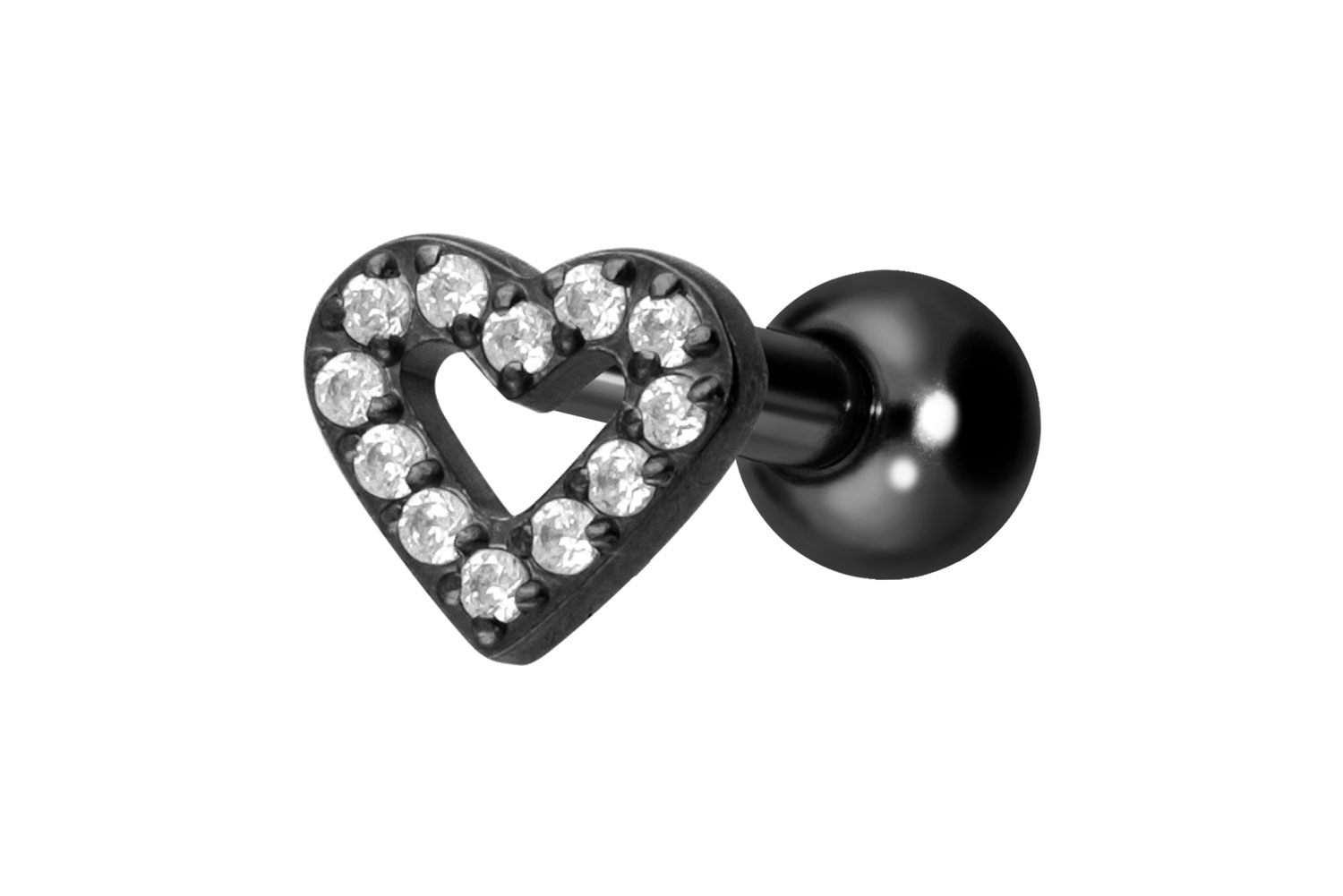 Titanium ear piercing with internal thread CRYSTAL HEART