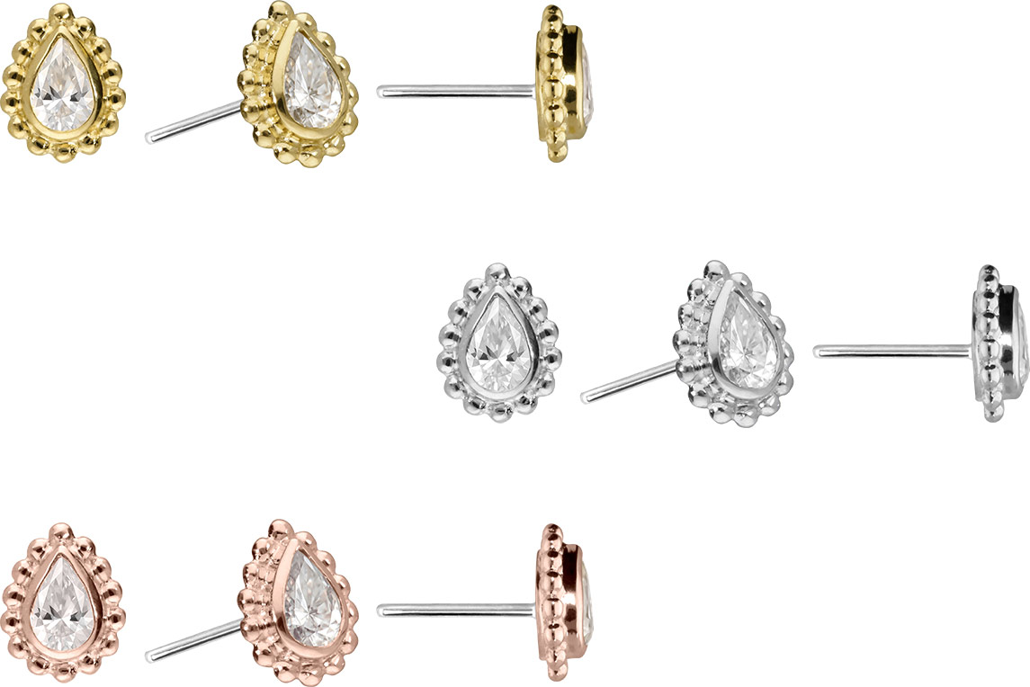 14 Karat Gold Aufsatz mit Titan Push Pin MOISSANIT-TROPFEN + KUGELN