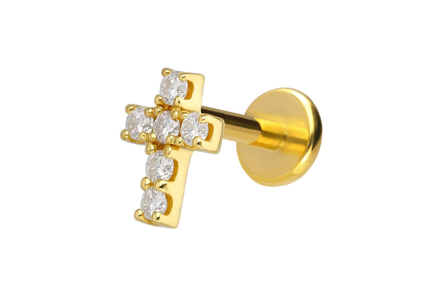 Titanium labret with internal thread + 925 silver attachment MOISSANITE CROSS