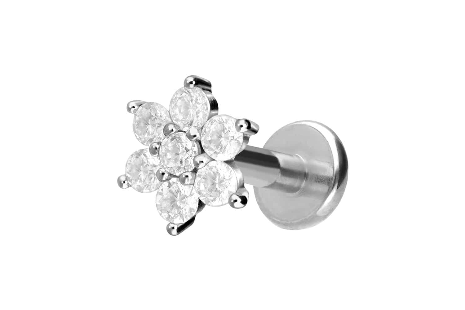 Titanium labret with internal thread CRYSTAL FLOWER