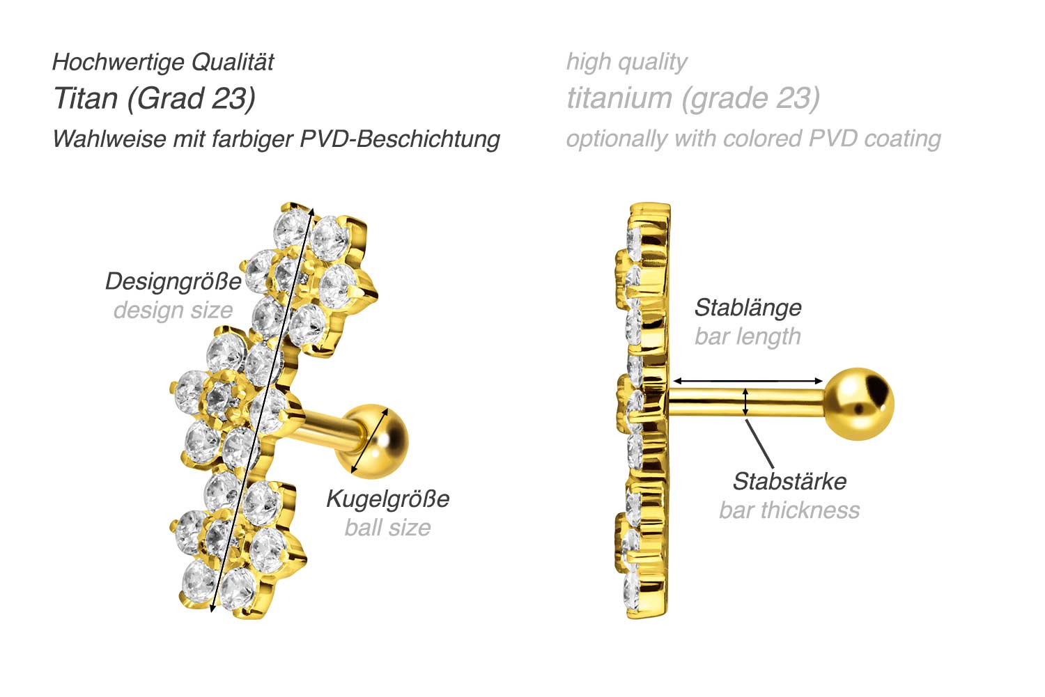 Titan Ohrpiercing 3 KRISTALLBLUMEN