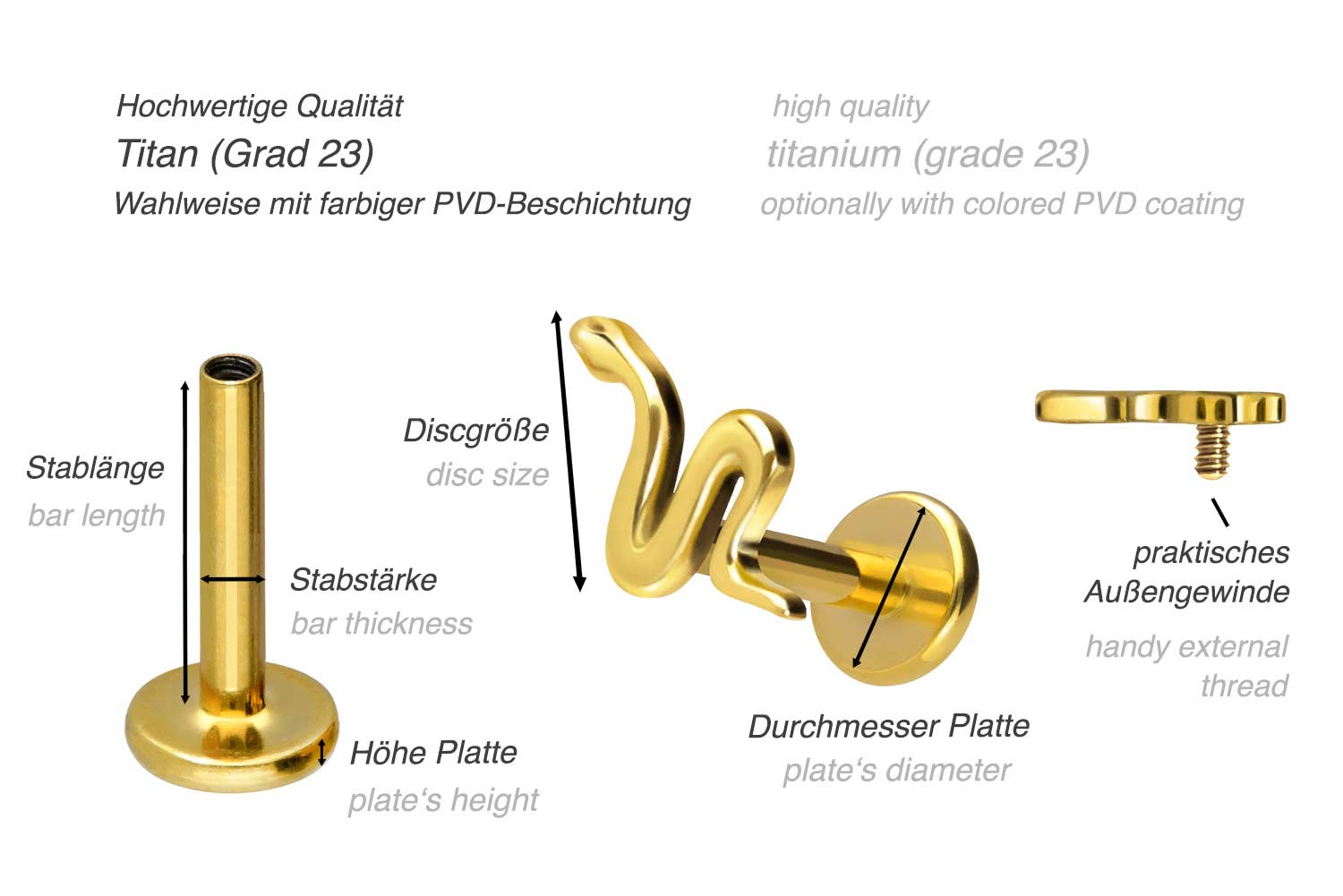 Titan Labret mit Innengewinde SCHLANGE