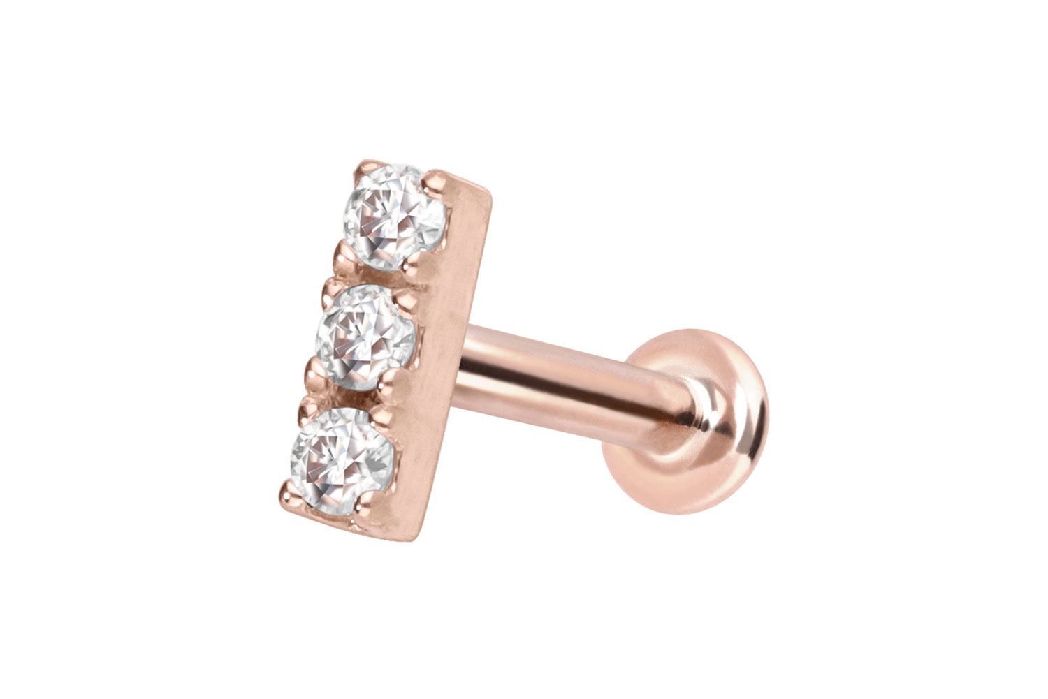 14 carat gold labret with push fit MOISSANITE BAR