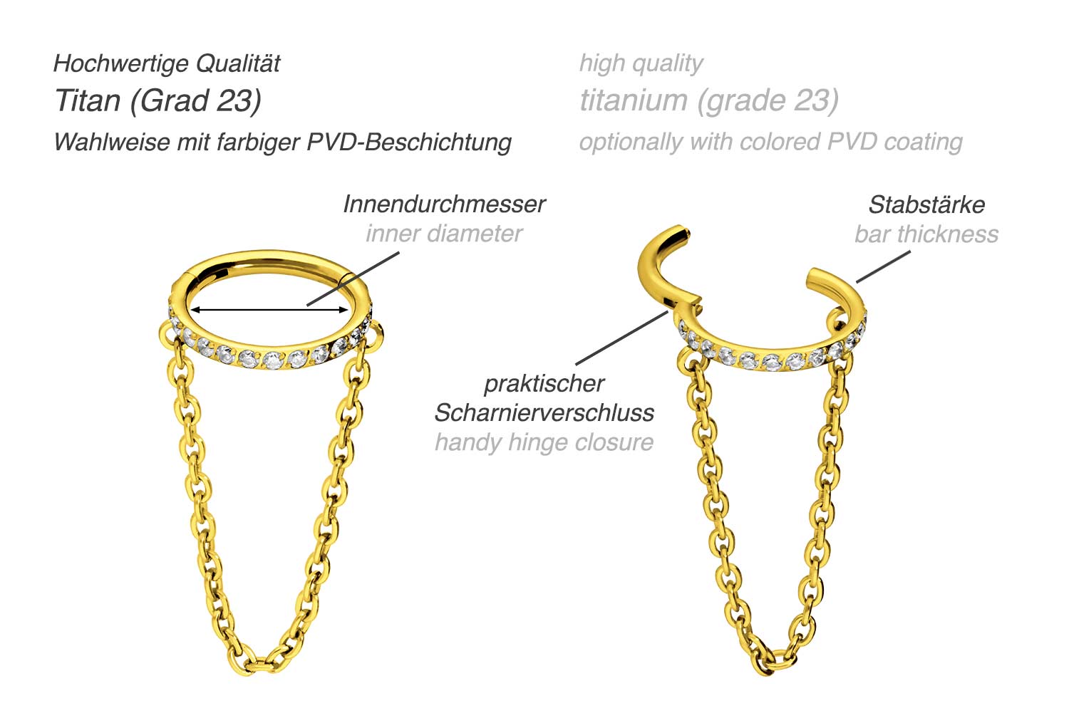 Titan Segmentring Clicker EINGEFASSTE KRISTALLE + KETTE