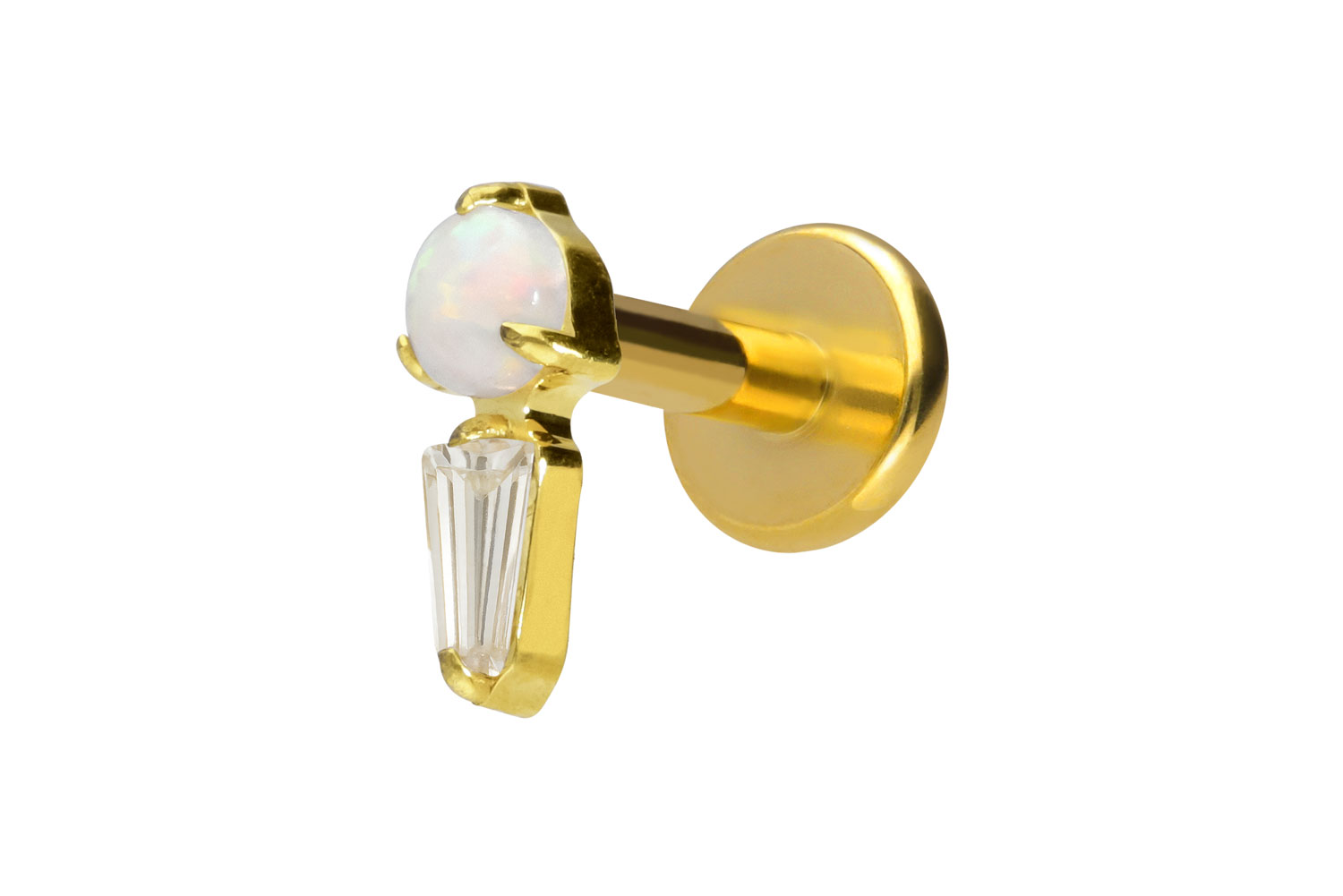 Titanium labret with internal thread SYNTHETIC OPAL + CRYSTAL RECTANGLE