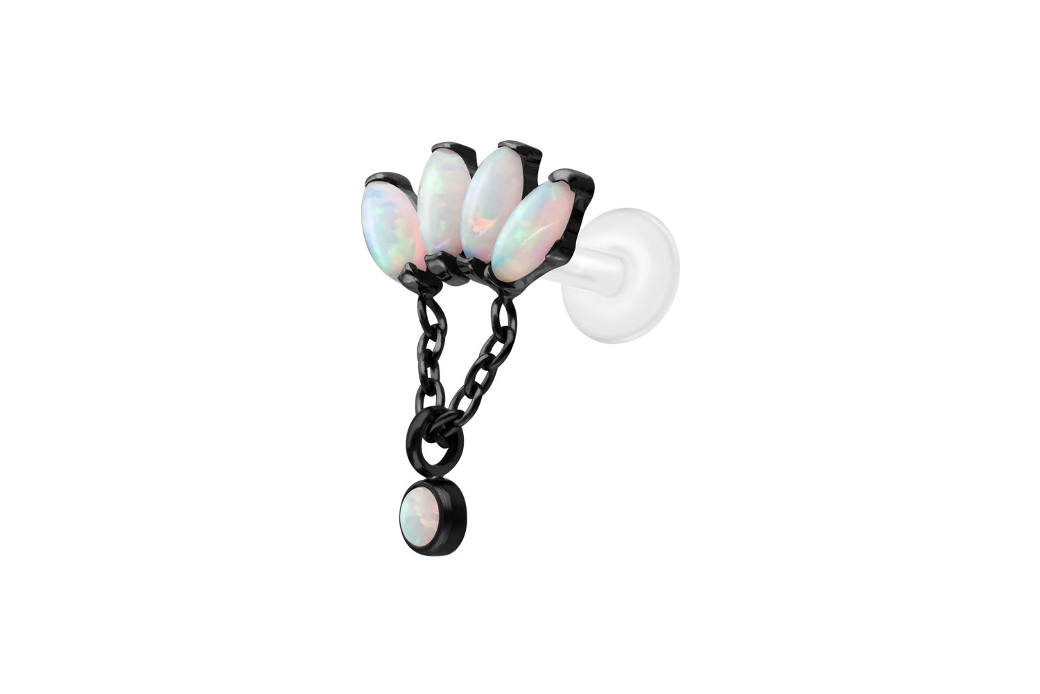 PTFE labret with internal thread + titanium attachment LOTUS BLOSSOM + SYNTHETIC OPALS