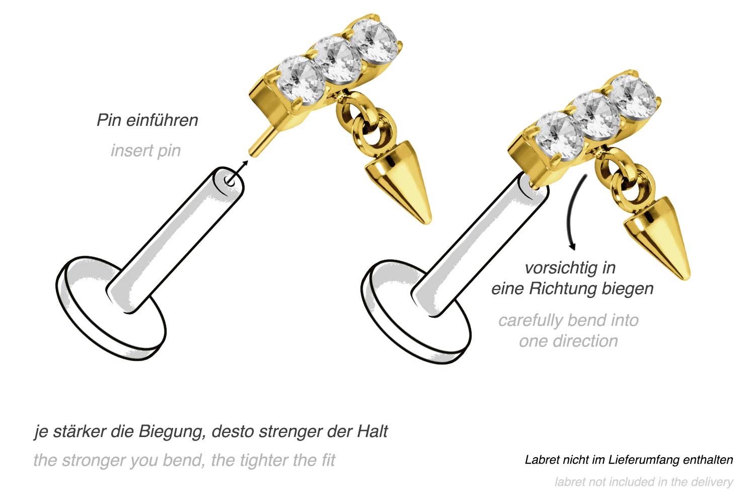 Titanium attachment with push pin CRYSTAL BAR + CONE