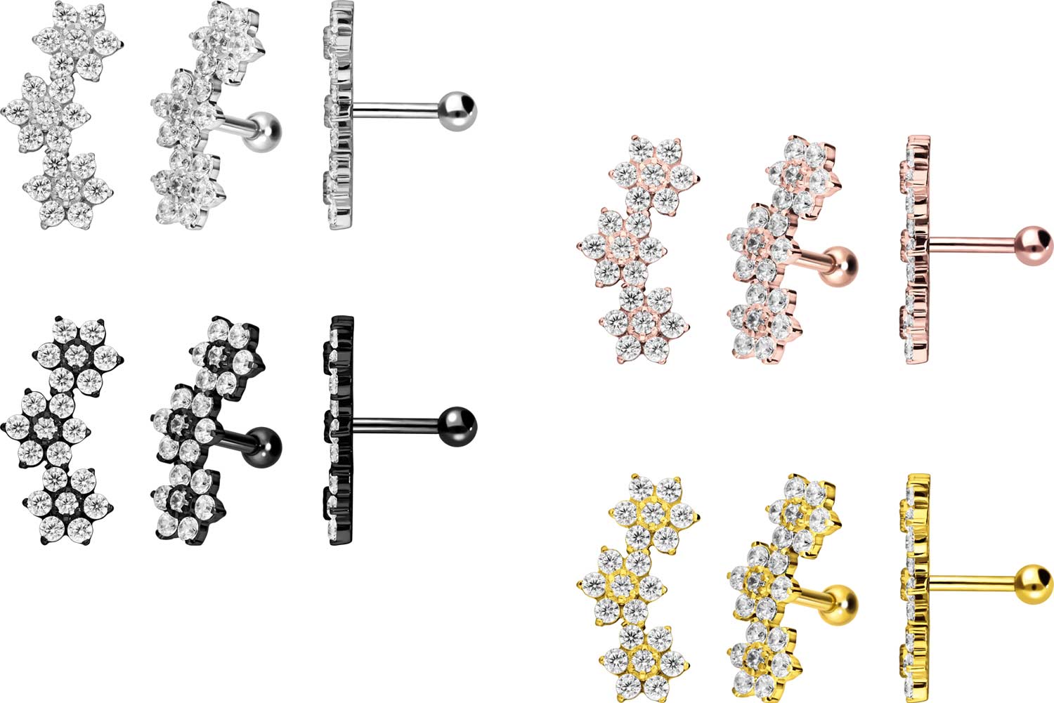 Titan Ohrpiercing 3 KRISTALLBLUMEN