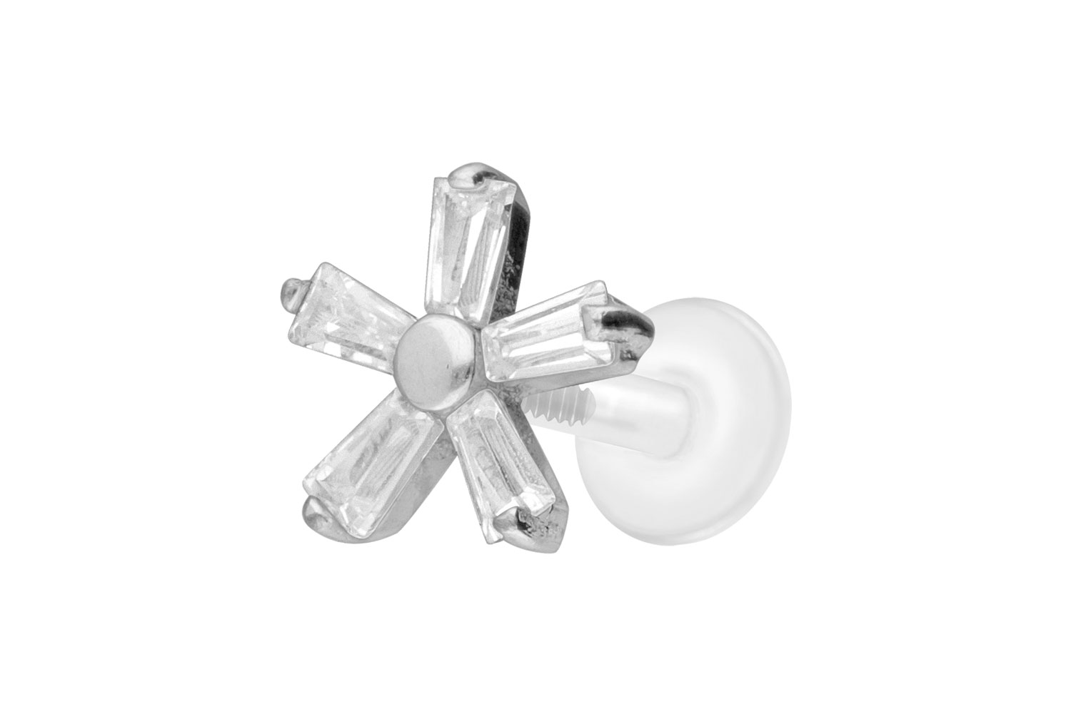 PTFE labret with internal thread + titanium attachment CRYSTAL FLOWER