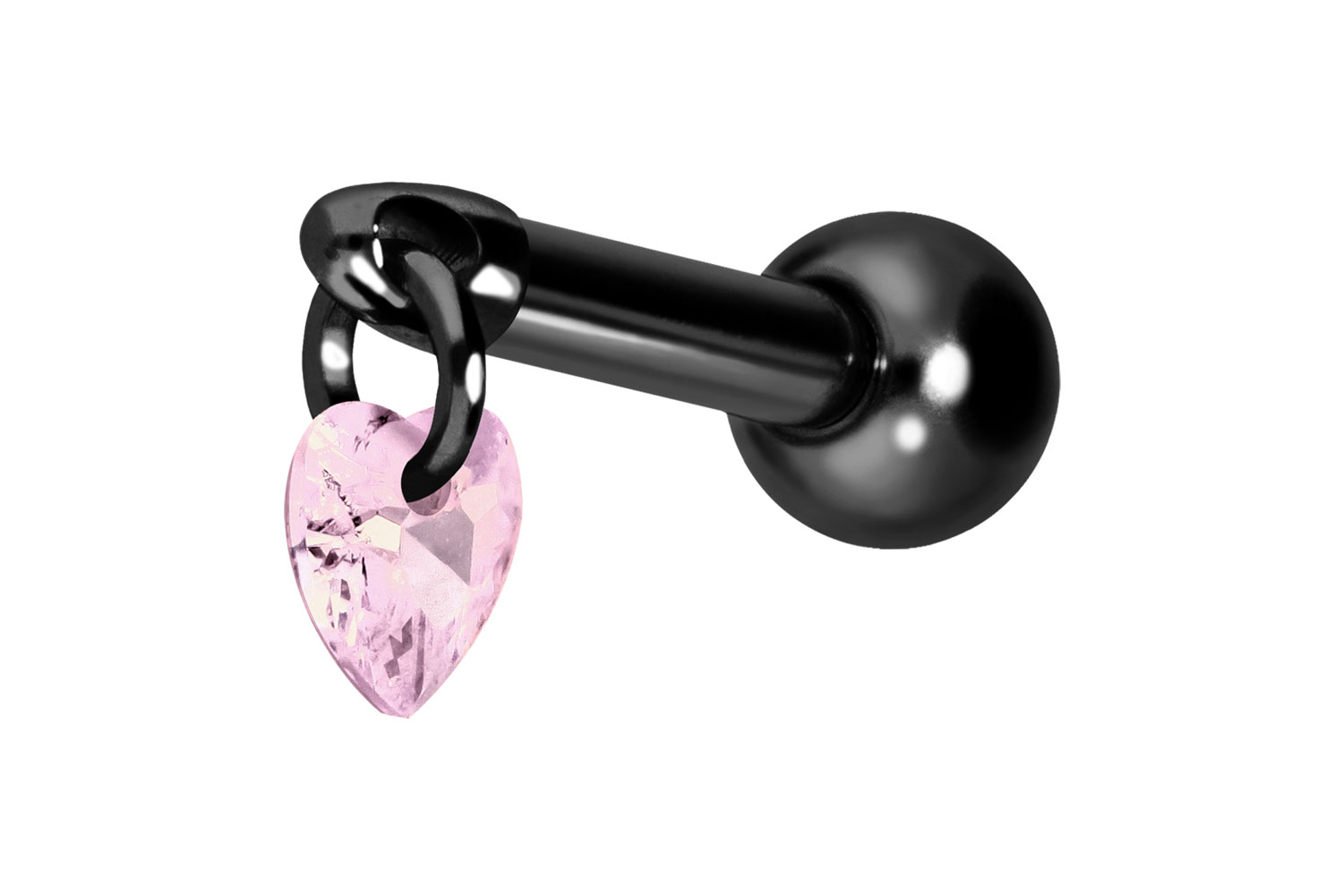 Titanium ear piercing with internal thread CRYSTAL HEART