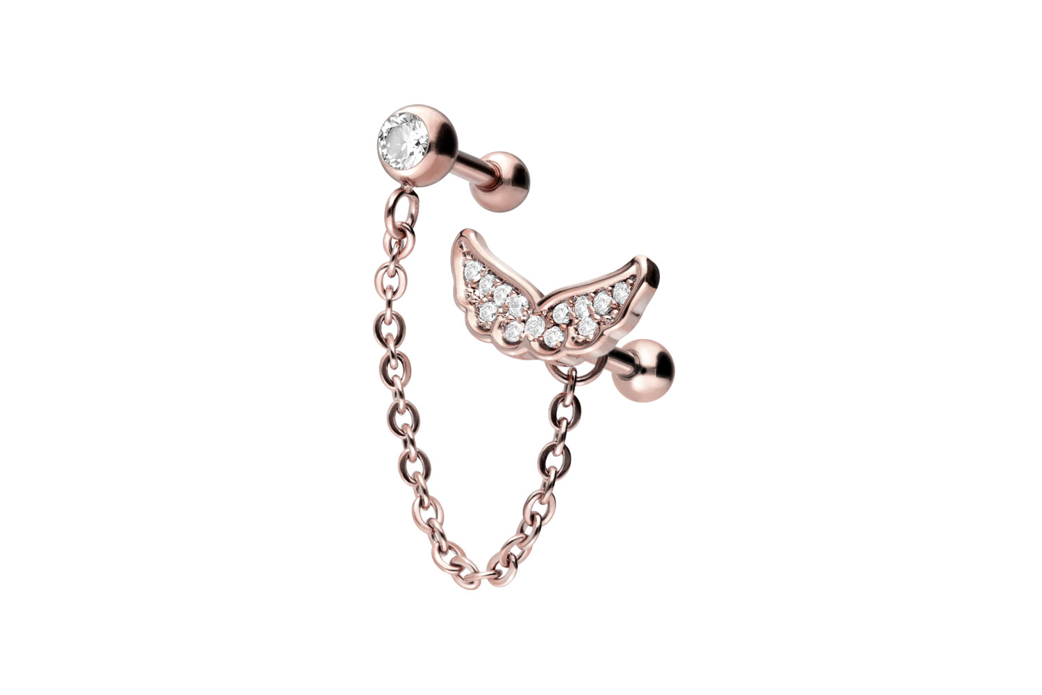 Chirurgenstahl Ohrpiercing KRISTALLFLÜGEL + KETTE