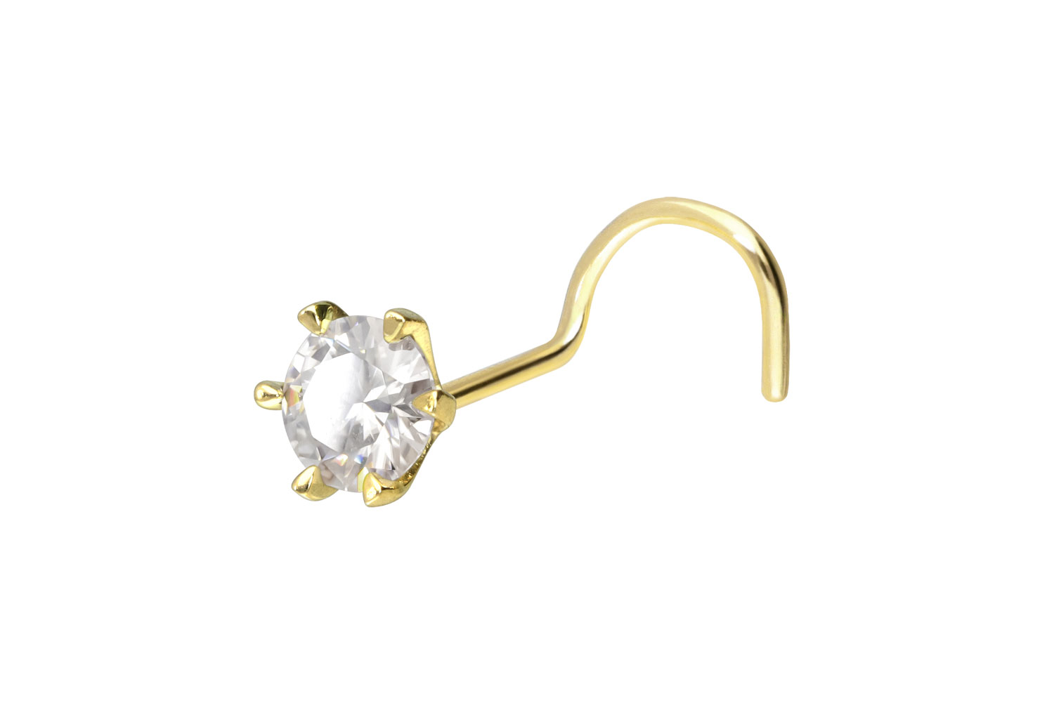 14/18 carat gold nose stud spiral SET MOISSANITE
