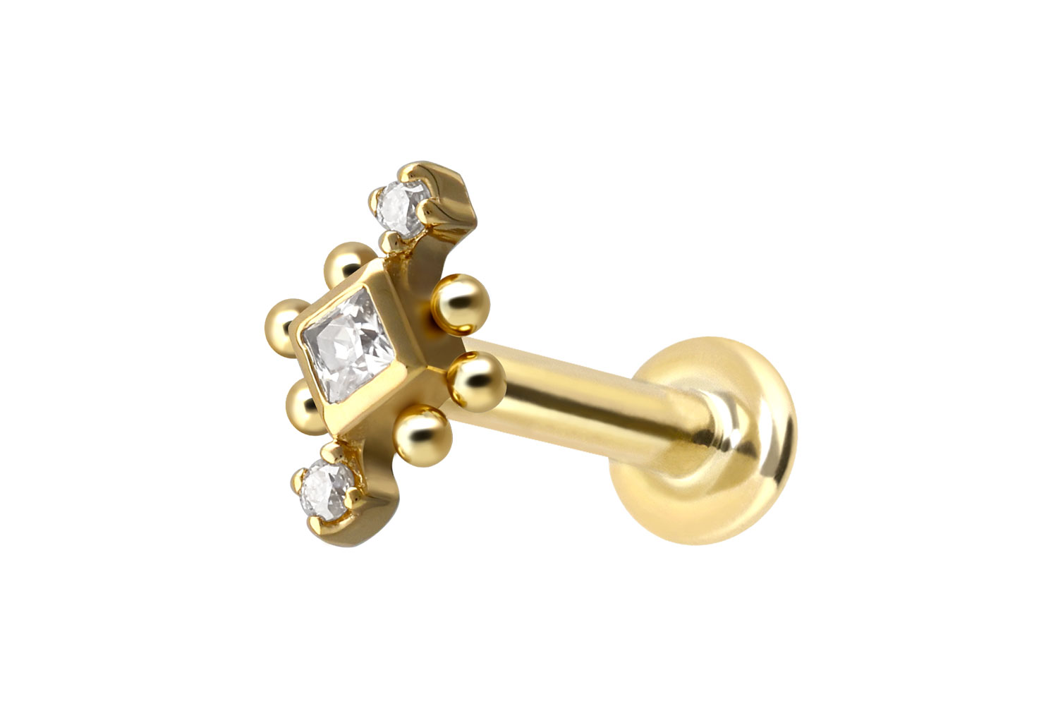 14 carat gold labret with push fit 3 MOISSANITES + BALLS