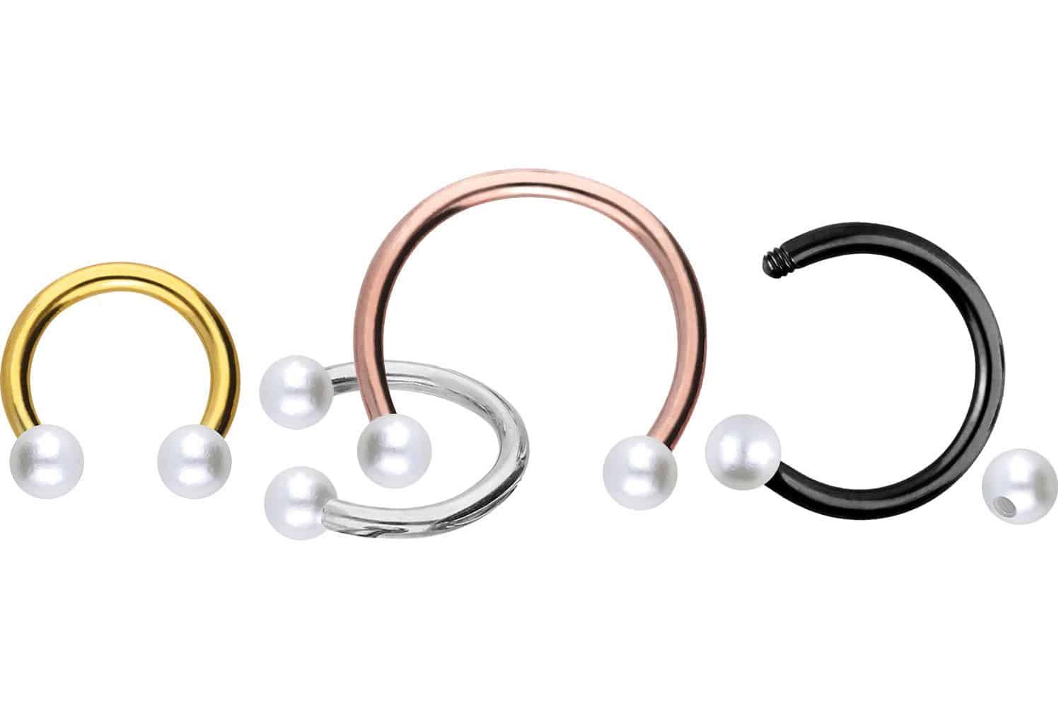 Surgical steel circular barbell SYNTHETIC PEARLS