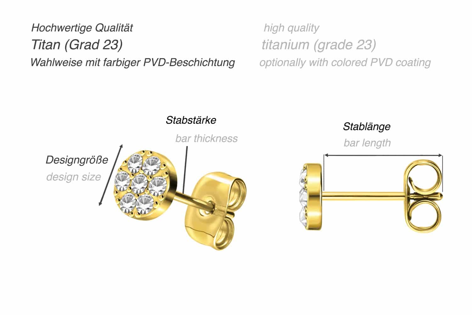 Titan Ohrstecker DISC + EINGEFASSTE KRISTALLE