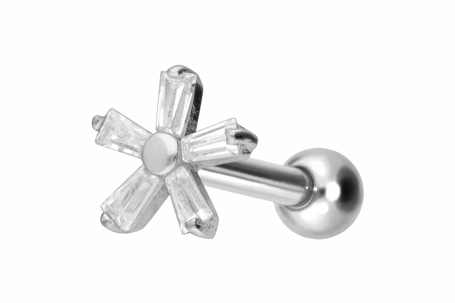 Titanium ear piercing with internal thread CRYSTAL FLOWER