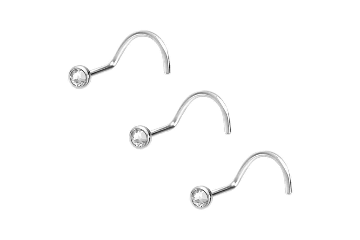 3er Set Titan Nasenstecker Spirale FLACHE KRISTALLDISC