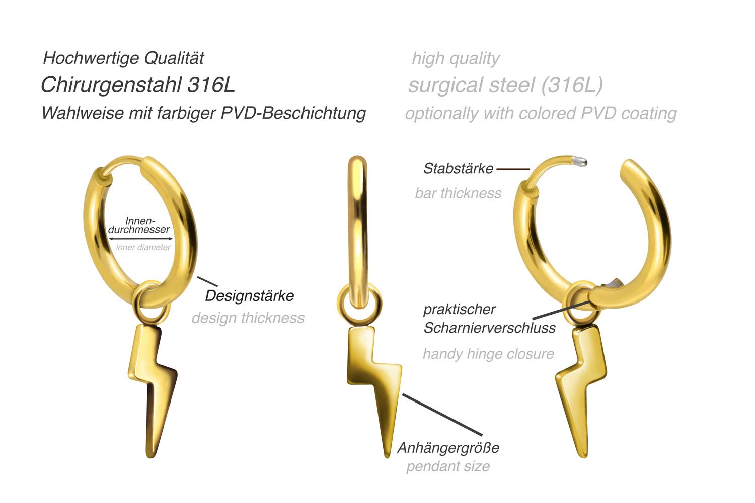 Surgical steel ear clicker creoles LIGHTNING