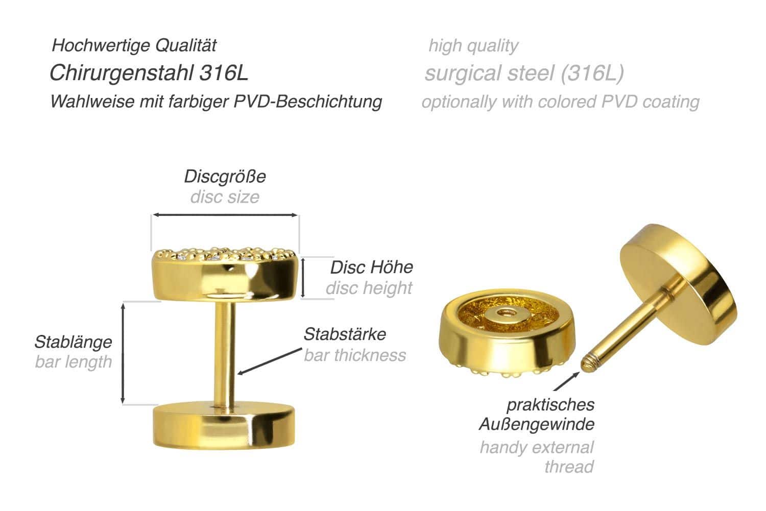 Chirurgenstahl Fake Plug mit Brass-Design KRISTALLE