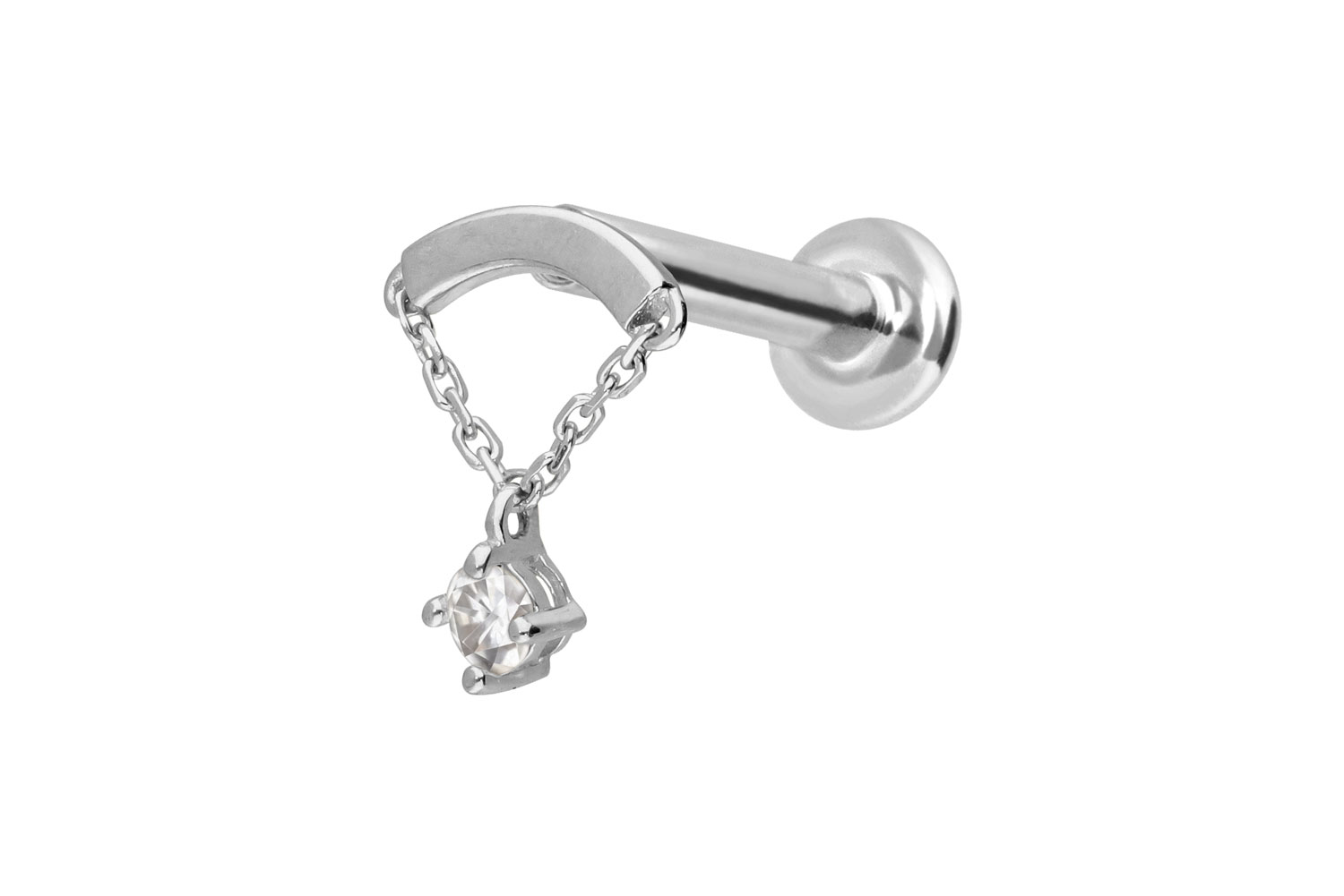 14 Karat Gold Labret mit Innengewinde MOISSANIT + BOGEN + KETTE
