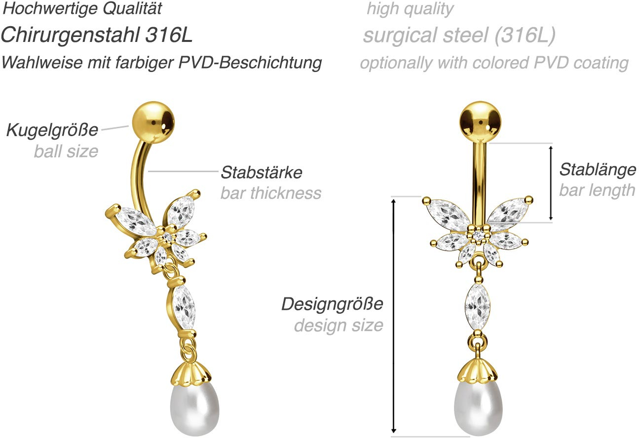 Surgical steel bananabell BUTTERFLY + SYNTHETIC PEARL