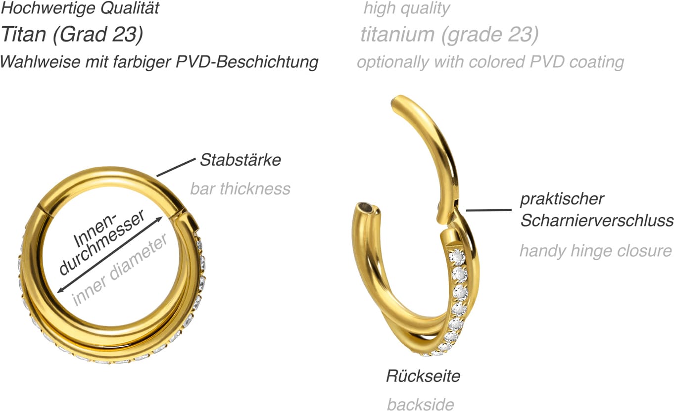 Titanium segment ring clicker 2 RINGS CROSSED + SETTED CRYSTALS