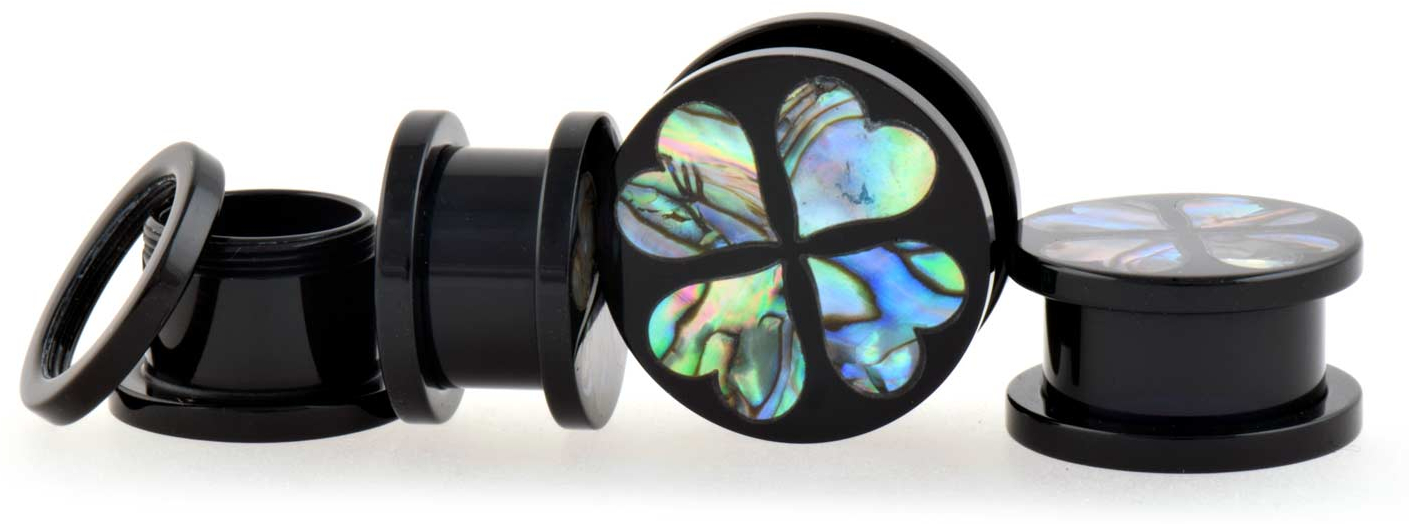 Acrylic plug with abalone shell FOUR HEARTS