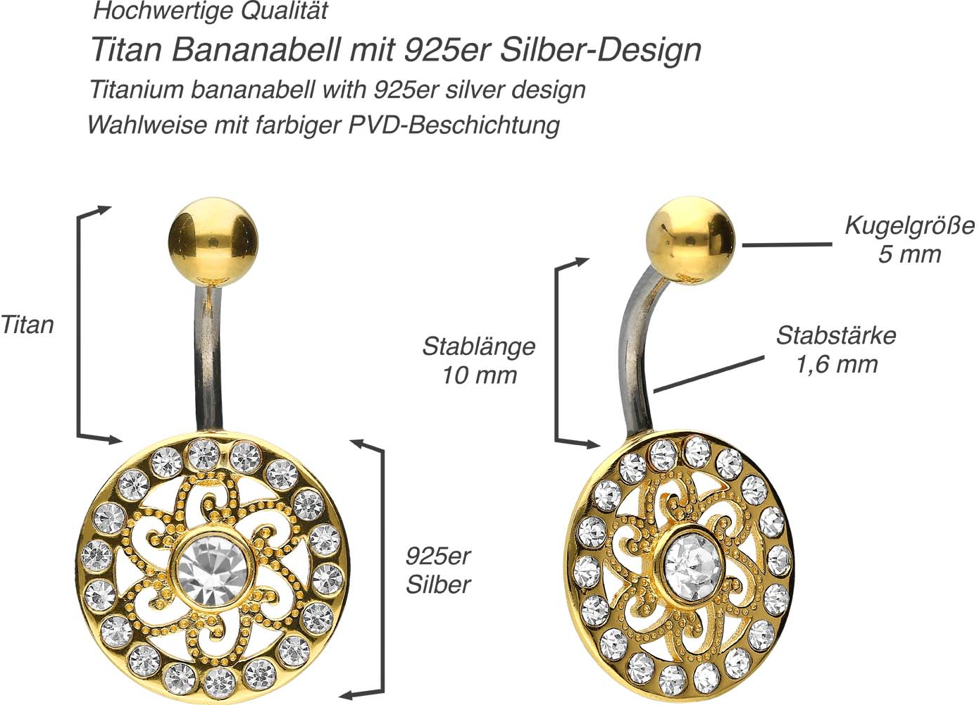 Titan Bananabell mit 925er Silber-Design MANDALA