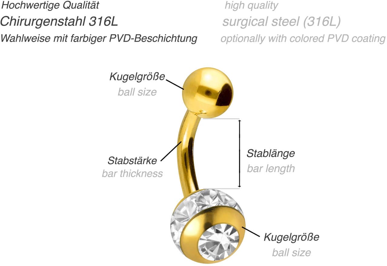 Chirurgenstahl Mini Bananabell EPOXY-RING + KRISTALL- + CHIRURGENSTAHL-KUGEL
