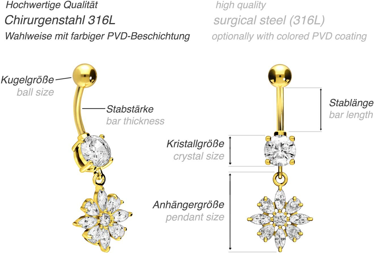 Surgical steel bananabell with brass design CRYSTAL FLOWER ++SALE++