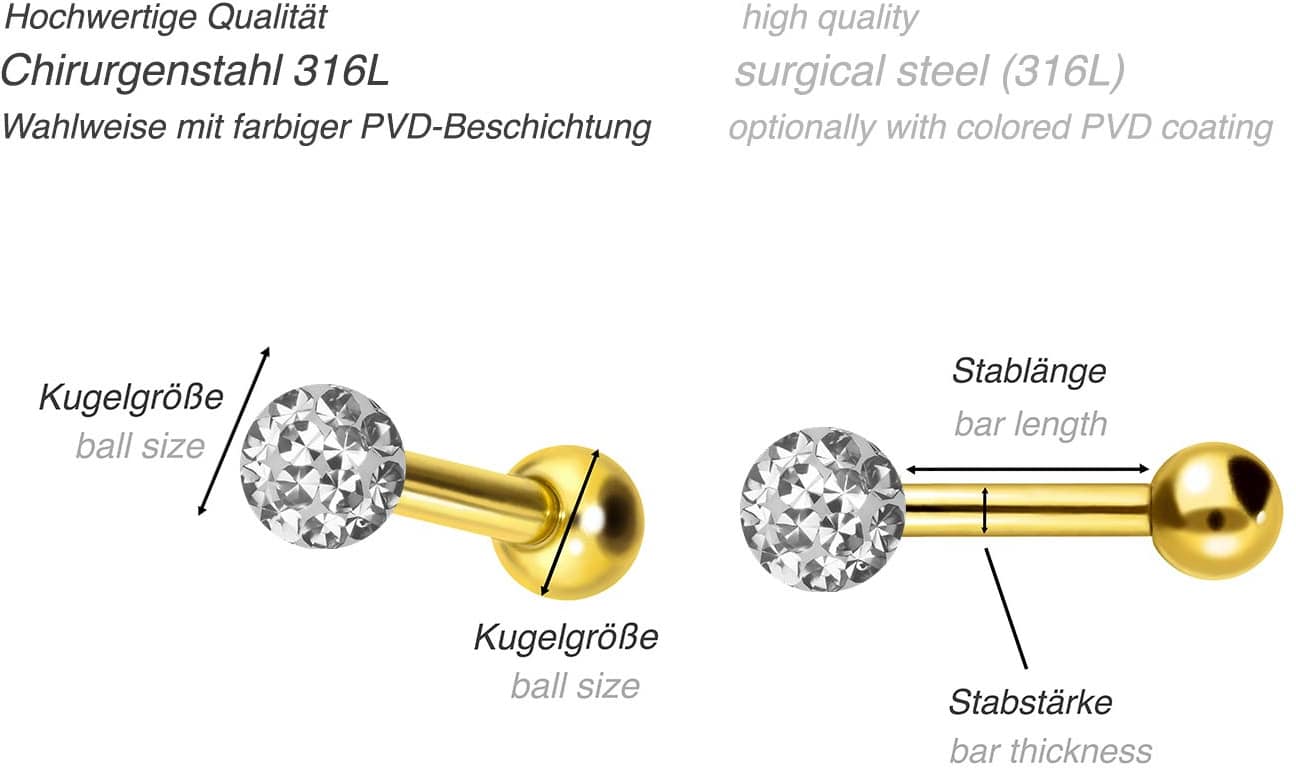 Surgical steel ear piercing EPOXY BALL