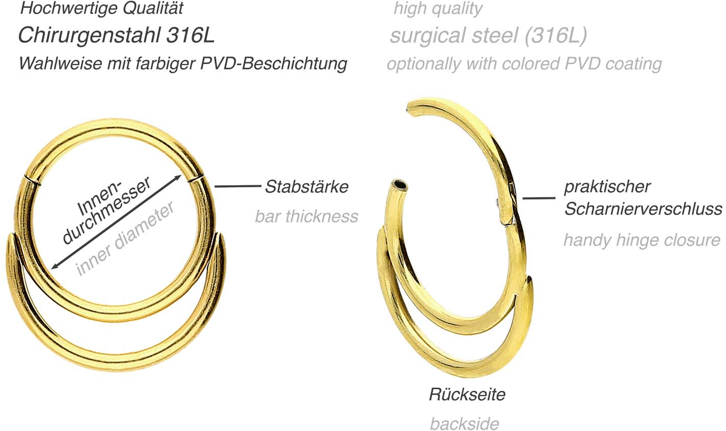 Surgical steel segment ring clicker DOUBLE RING