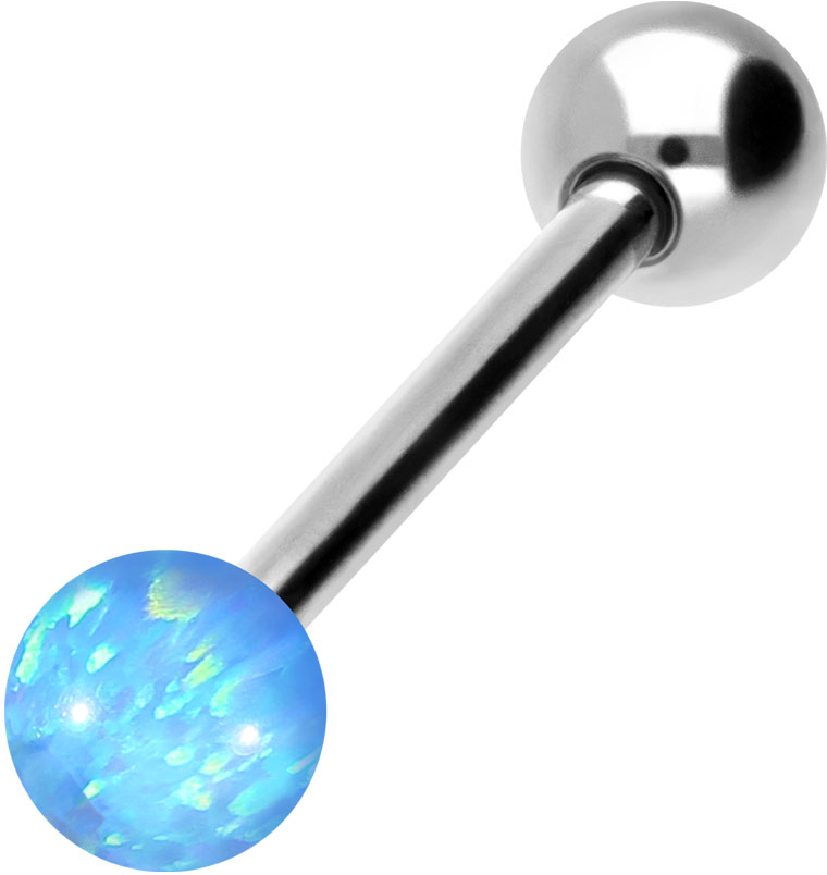 Surgical steel barbell SYNTHETIC OPAL + SURGICAL STEEL BALL