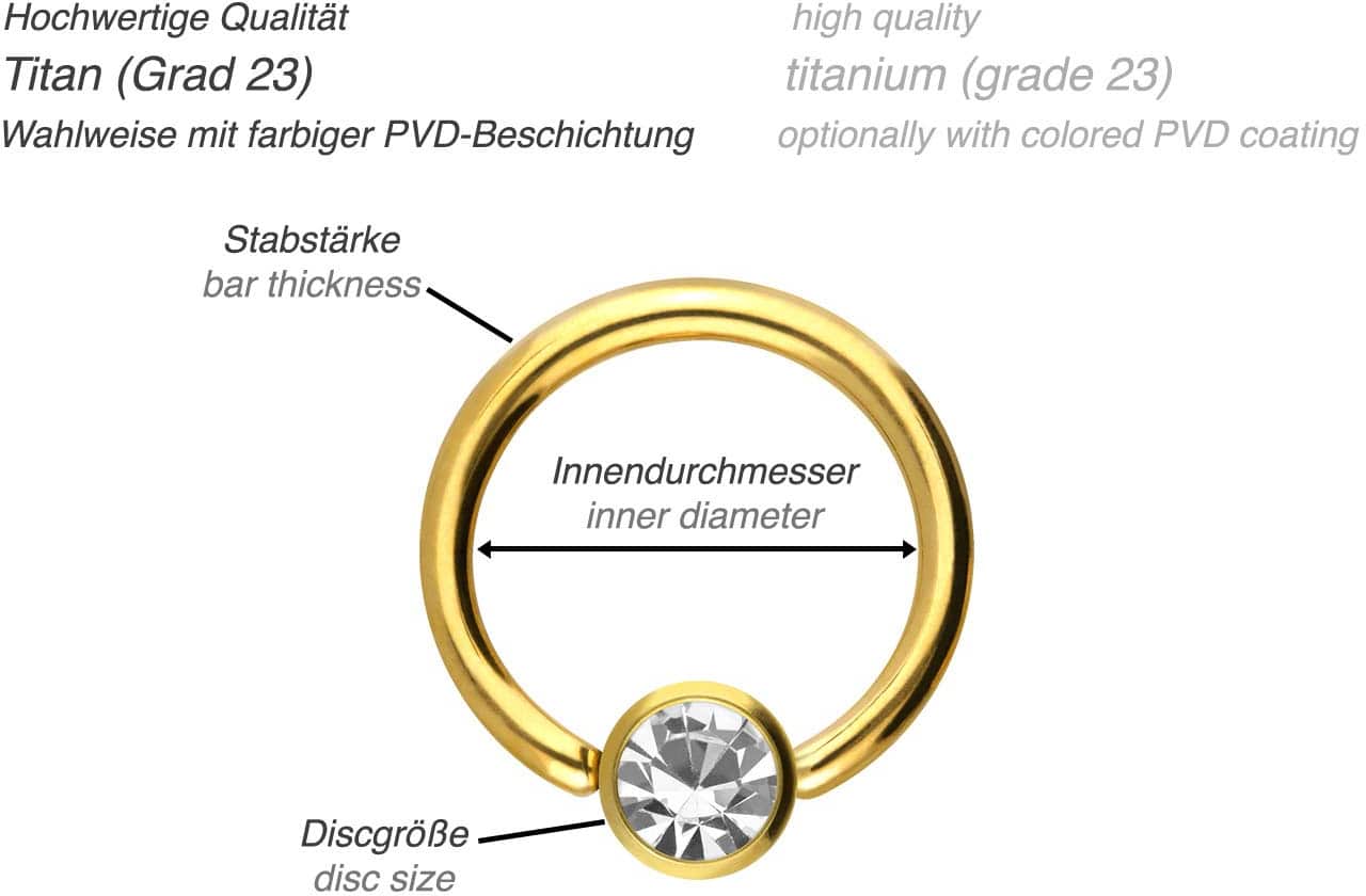 Titanium ball closure ring DISC + CRYSTAL