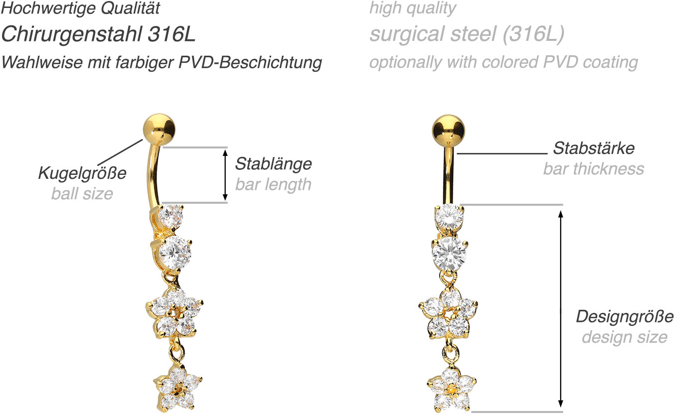 Chirurgenstahl Bananabell mit Brass-Design ZWEI BLÜMCHEN ++SALE++
