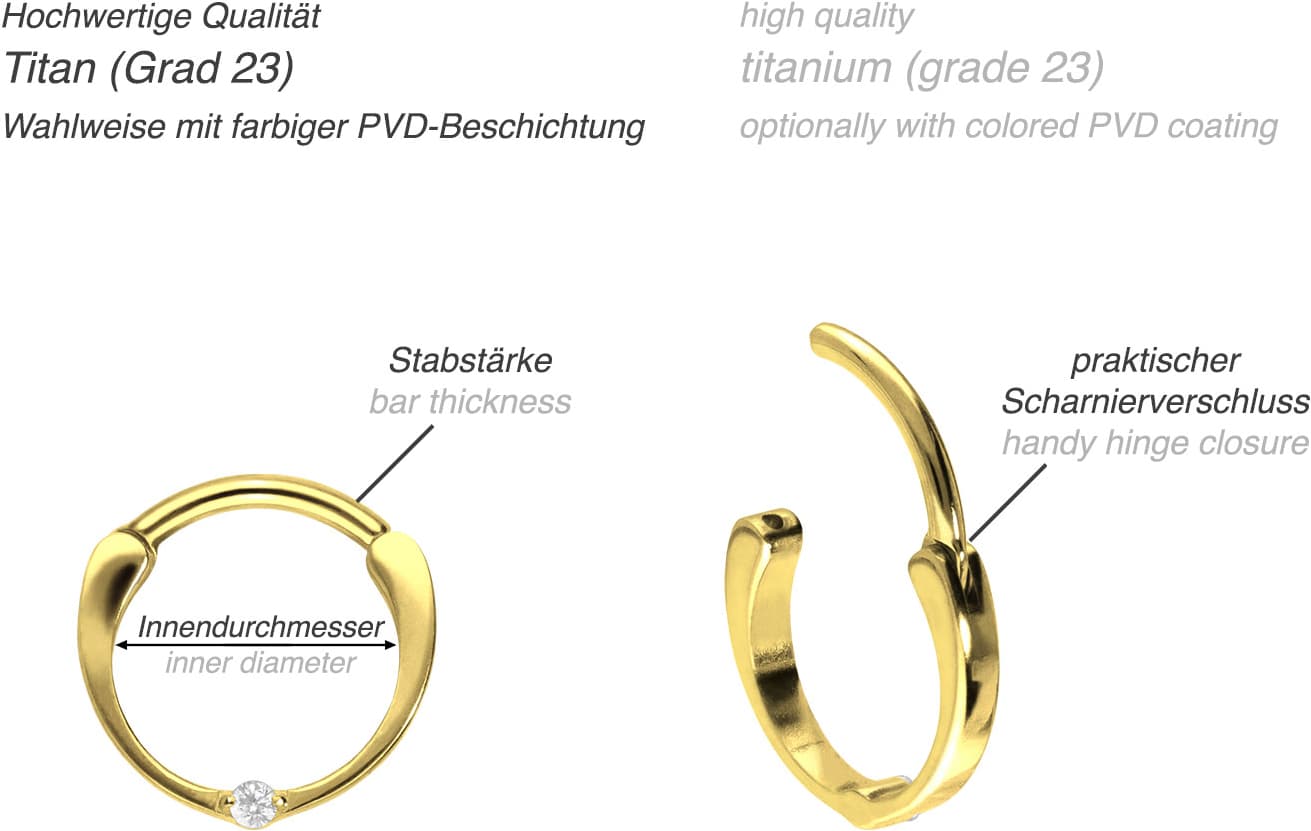 Titanium segment ring clicker SETTED CRYSTAL