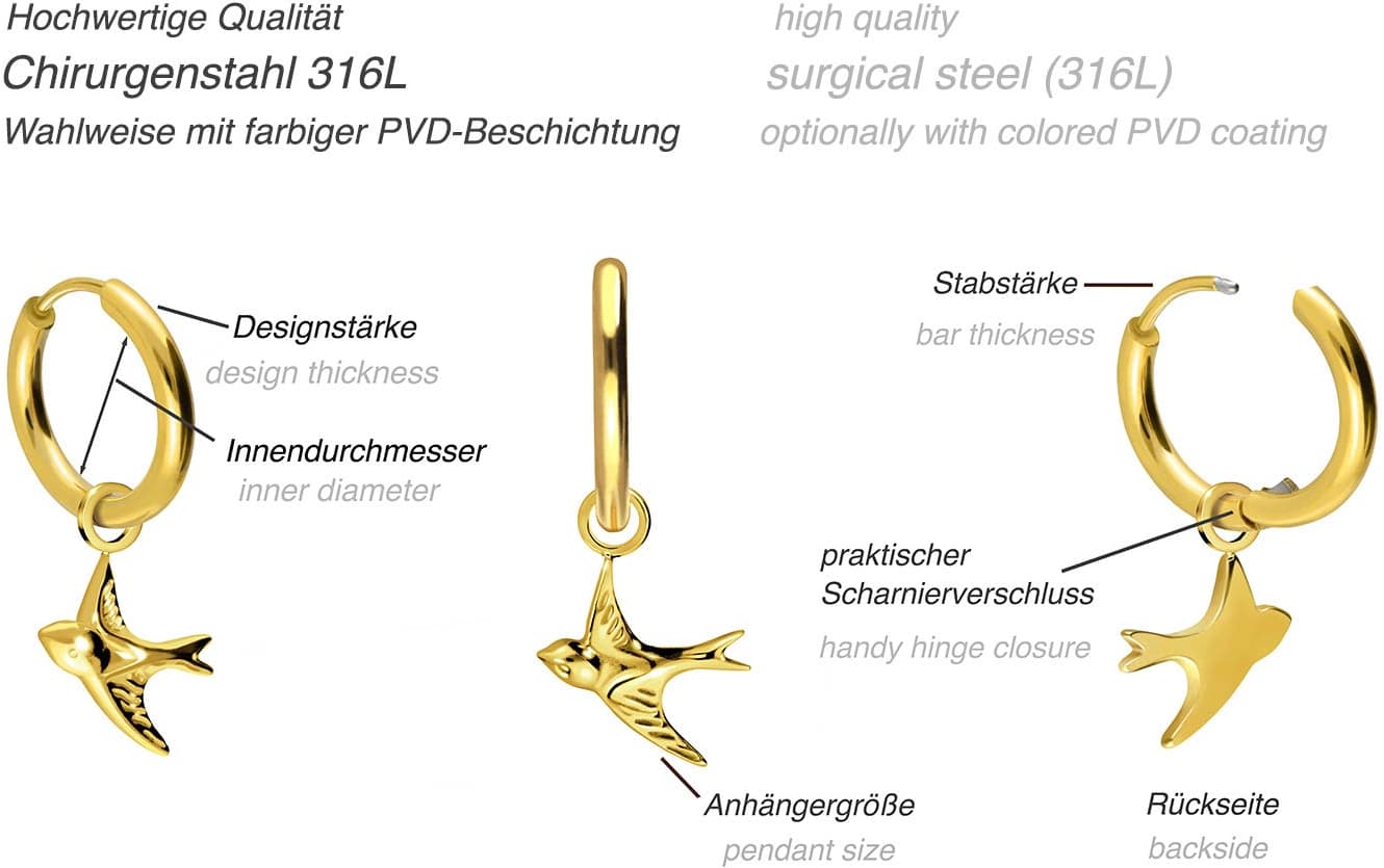 Surgical steel ear clicker creoles SWALLOW