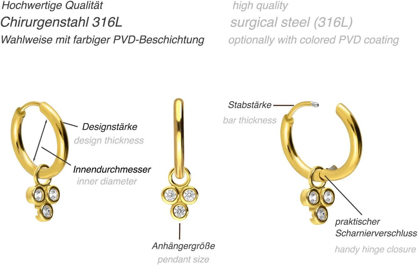 Surgical steel ear clicker creoles 3 SETTED CRYSTALS