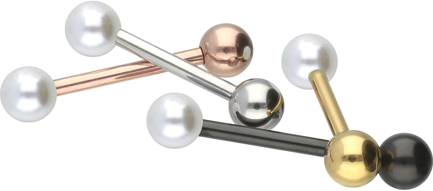 Surgical steel barbell SYNTHETIC PEARL + SURGICAL STEEL BALL